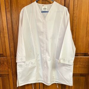 Allheart White 3/4 Sleeve Lab Coat Scrub Jacket Floral Embroidered New Size 3X